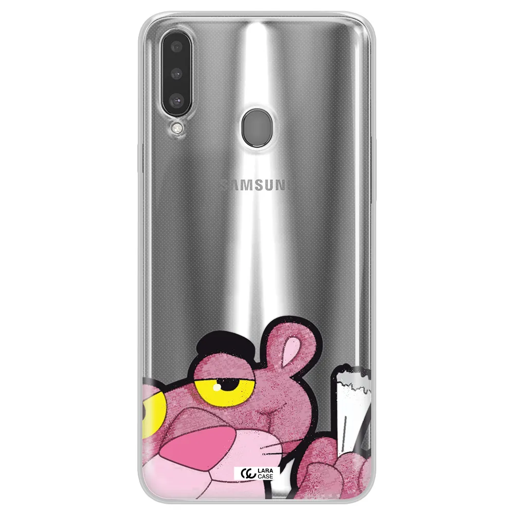 a cartoon of a pink bear Samsung A20S Clear TPU Case