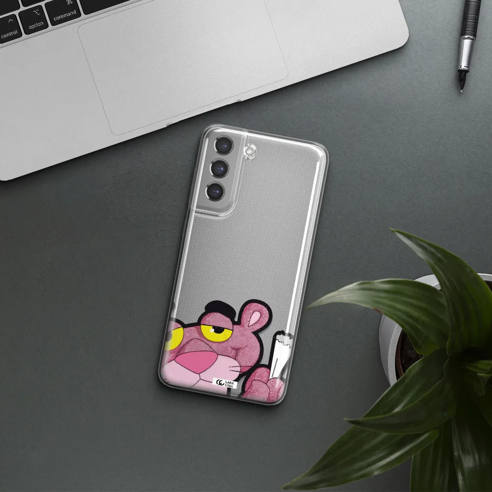 a cartoon of a pink bear Samsung A21 Fe Clear TPU Case