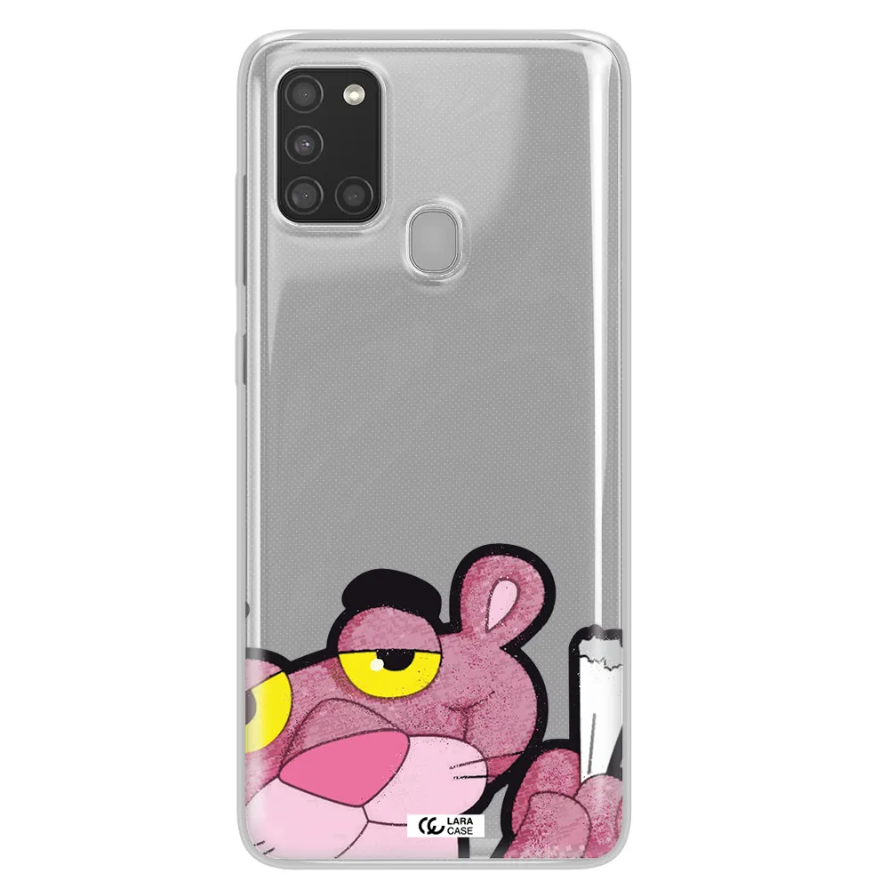 a cartoon of a pink bear Samsung A21S Clear TPU Case