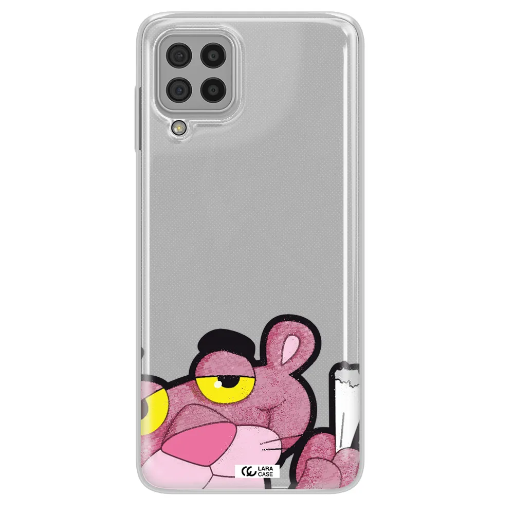 a cartoon of a pink bear Samsung A22 4g Clear TPU Case