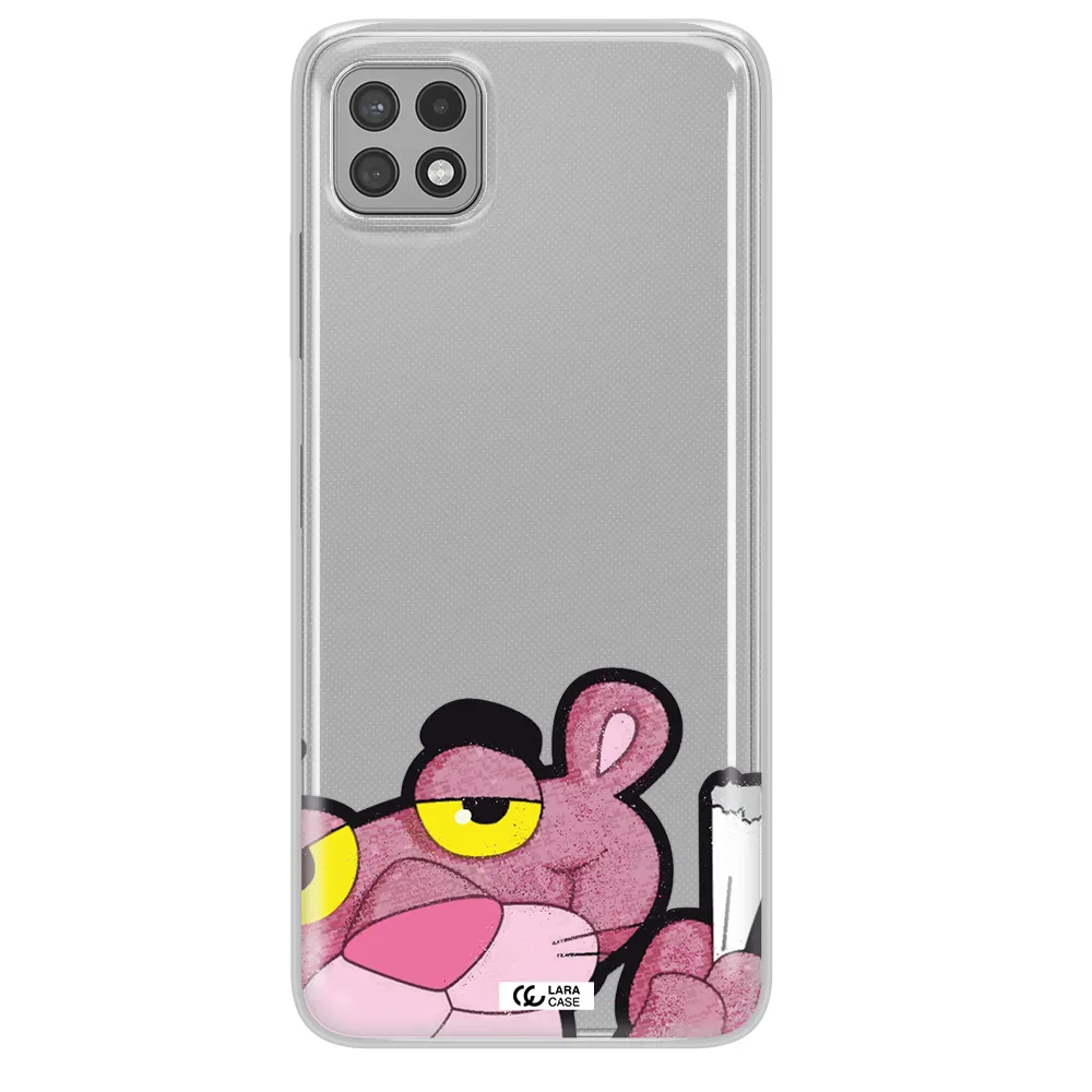 a cartoon of a pink bear Samsung A22 5g Clear TPU Case