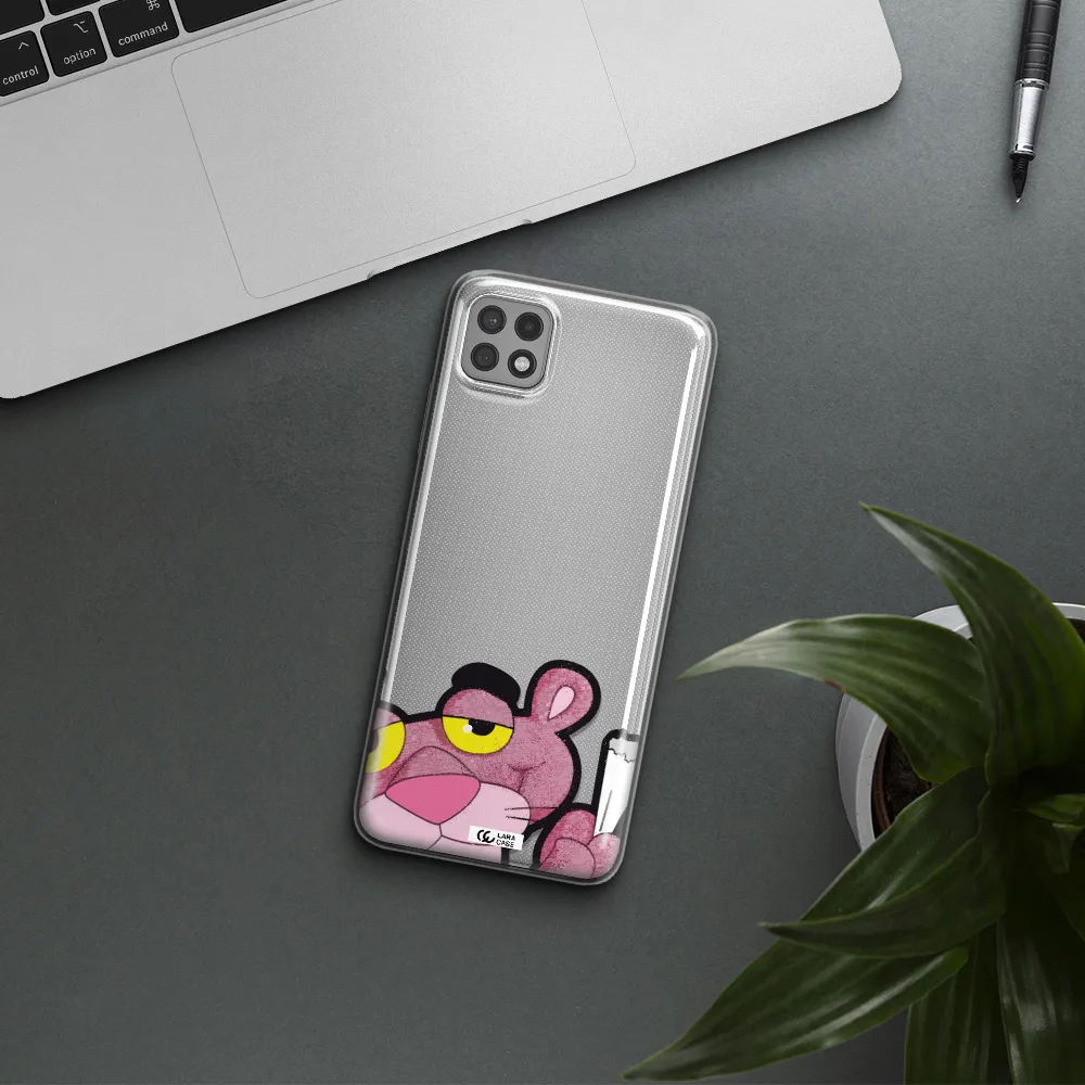 a cartoon of a pink bear Samsung A22 5g Clear TPU Case