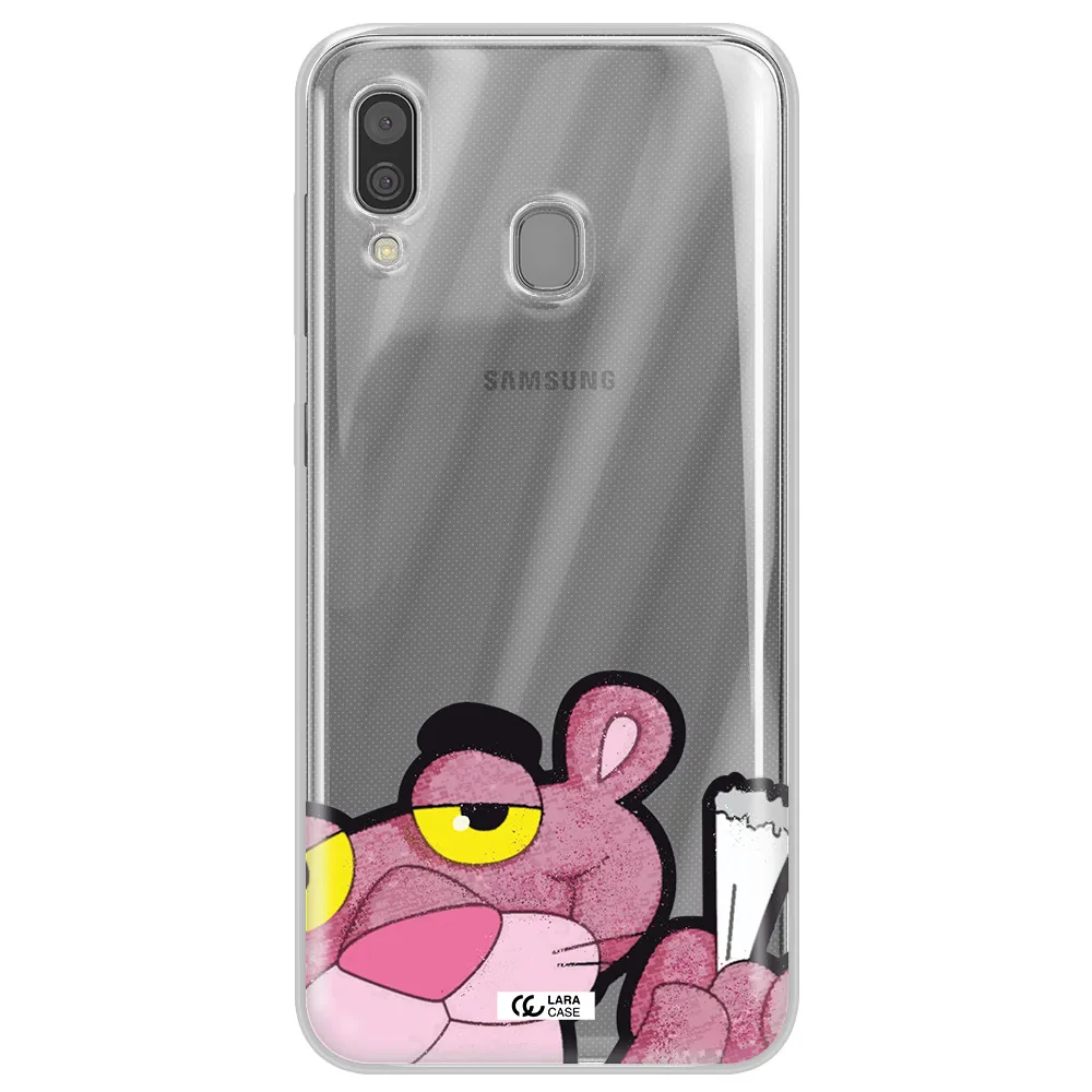 a cartoon of a pink bear Samsung A30 Clear TPU Case