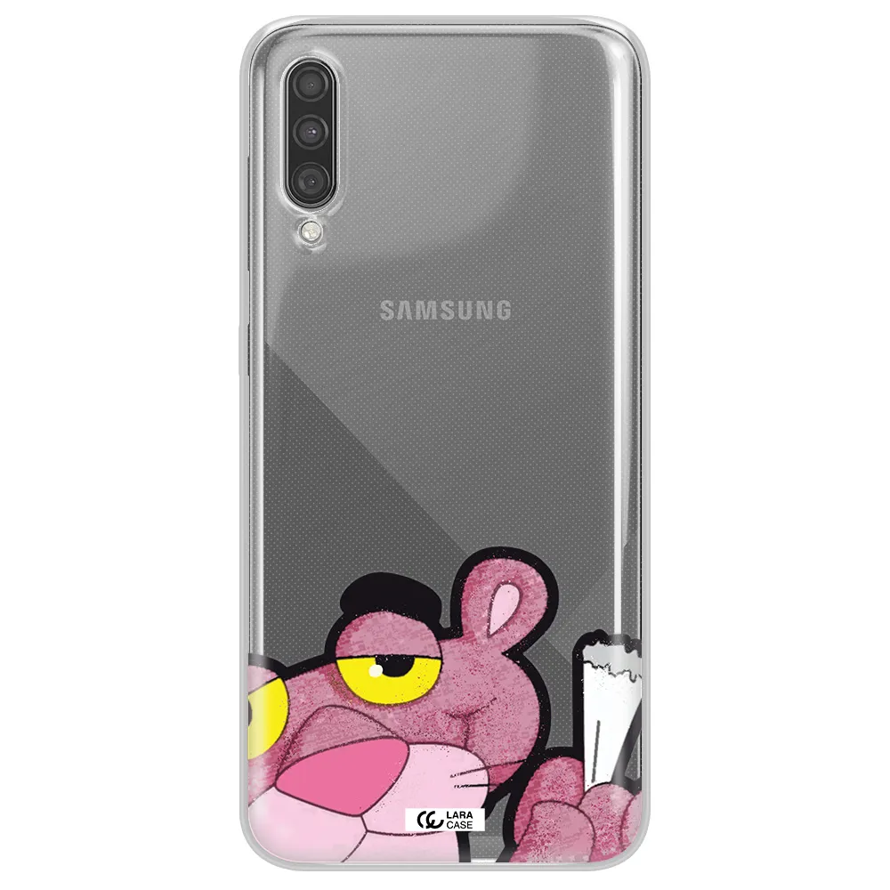 a cartoon of a pink bear Samsung A30S Clear TPU Case