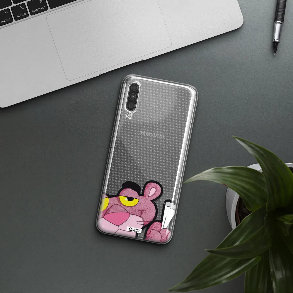 a cartoon of a pink bear Samsung A30S Clear TPU Case
