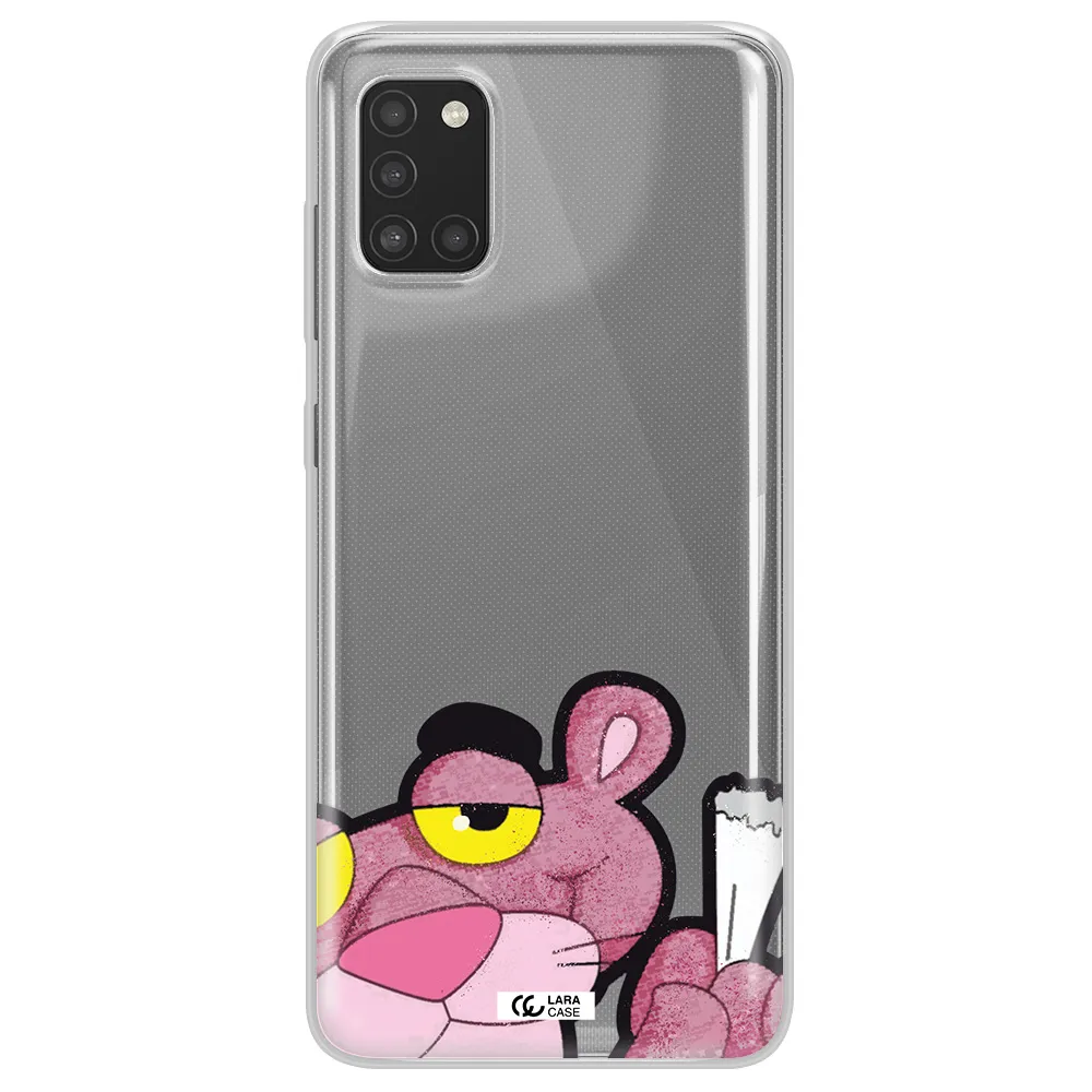 a cartoon of a pink bear Samsung A31 Clear TPU Case