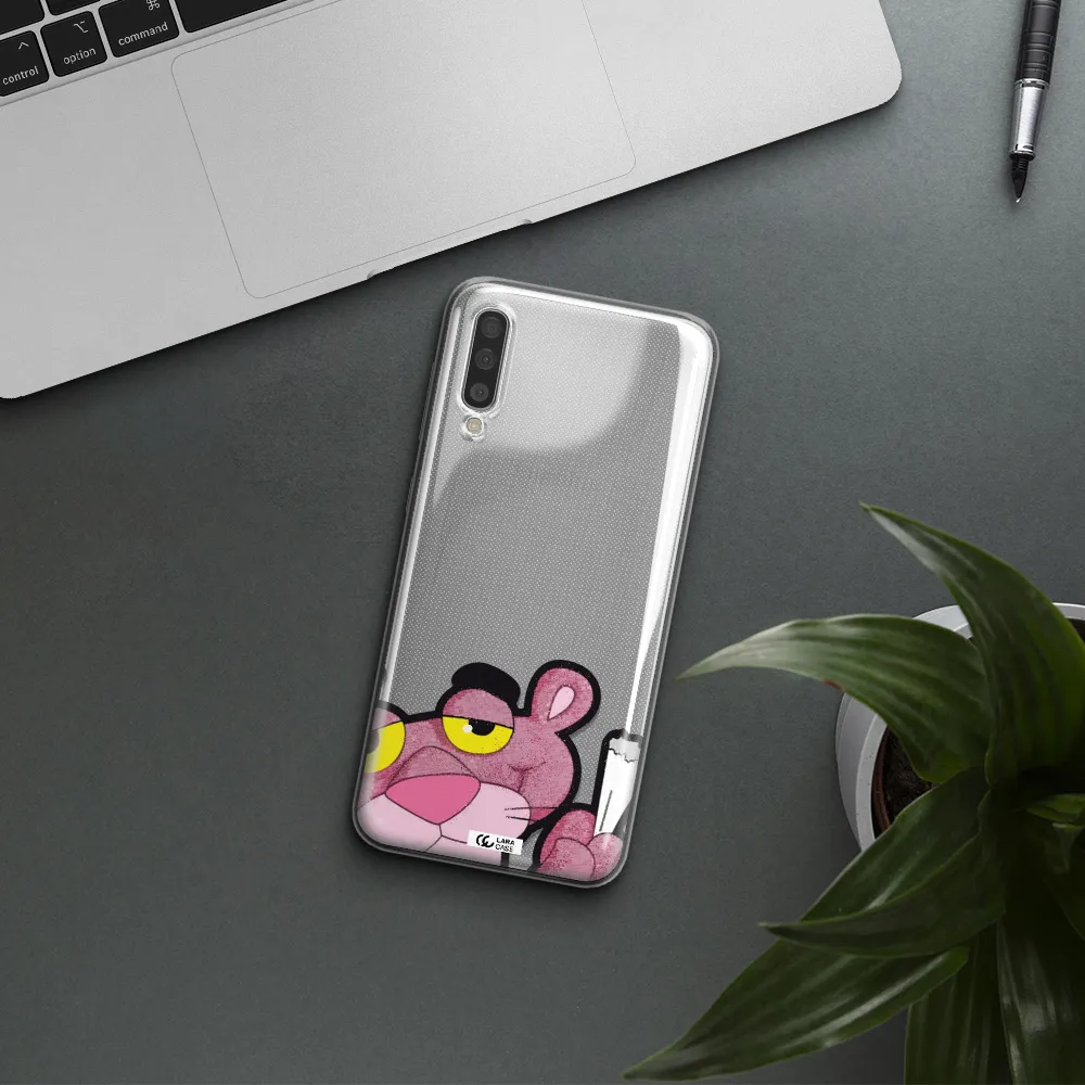a cartoon of a pink bear Samsung A50 Clear TPU Case
