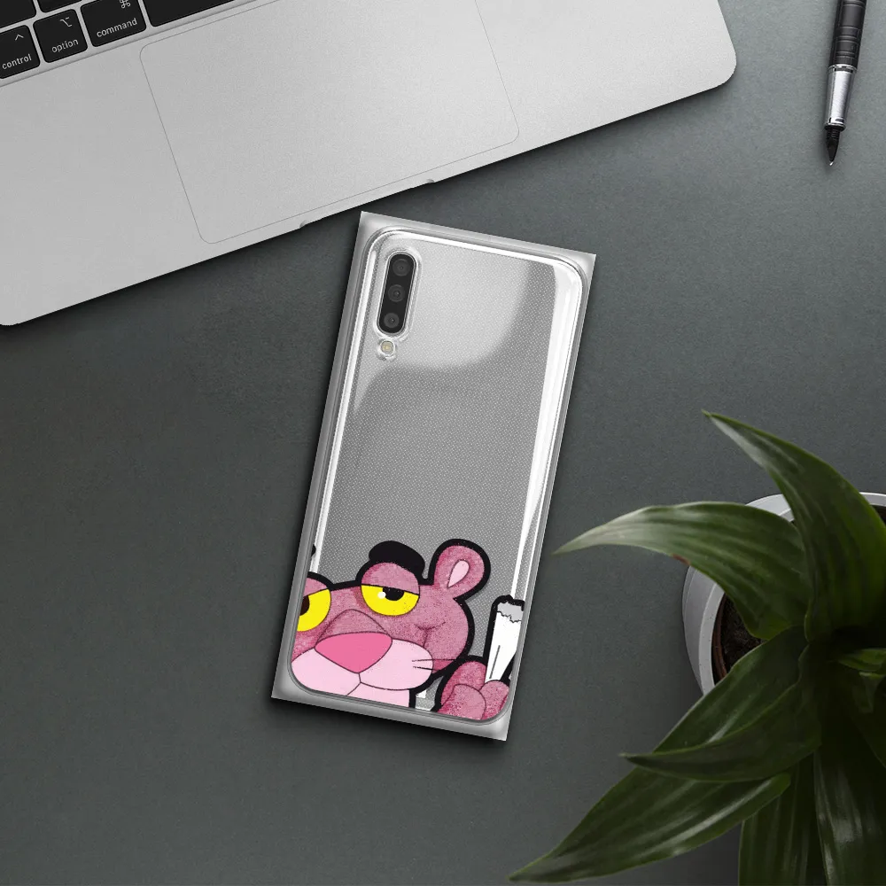 A Cartoon Of A Pink Bear Samsung A50S Clear Tpu Case