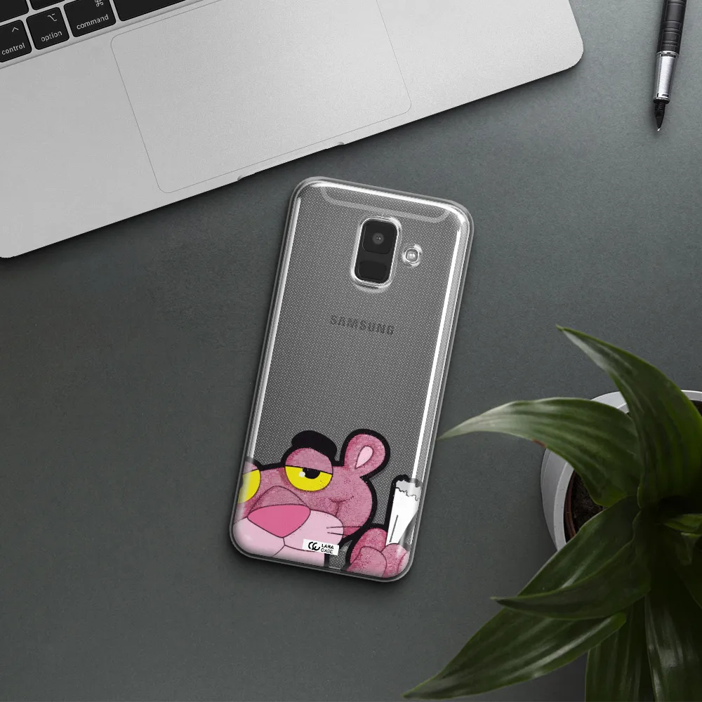a cartoon of a pink bear Samsung A6 Clear TPU Case