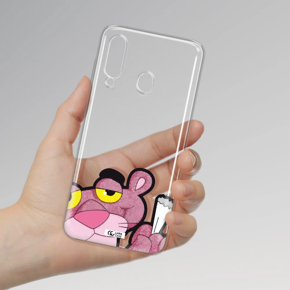 a cartoon of a pink bear Samsung A60 Clear TPU Case