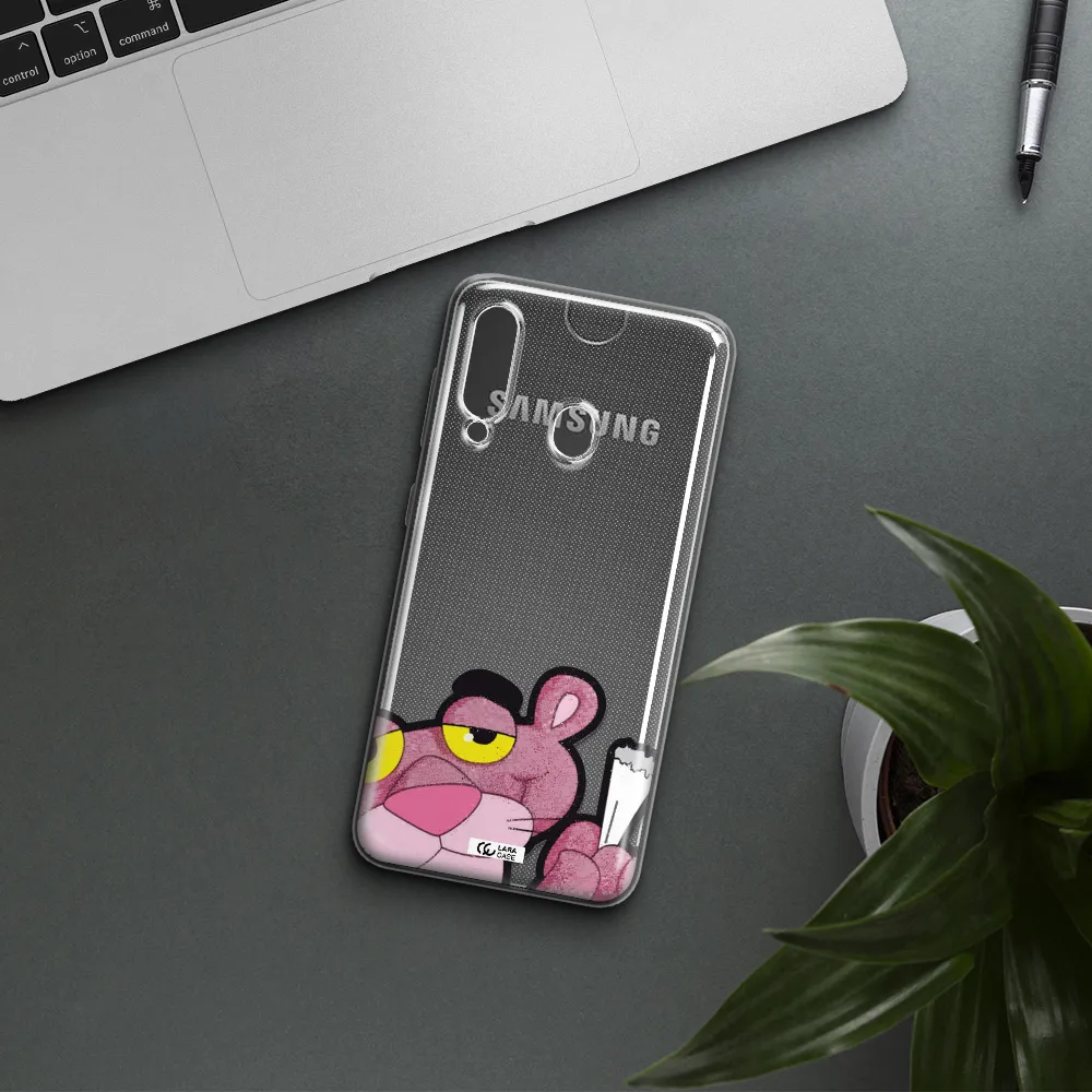 a cartoon of a pink bear Samsung A60 Clear TPU Case