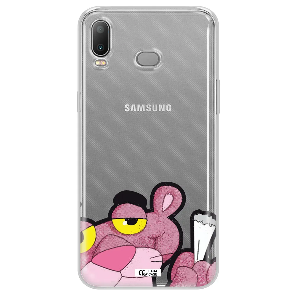 a cartoon of a pink bear Samsung A6S Clear TPU Case