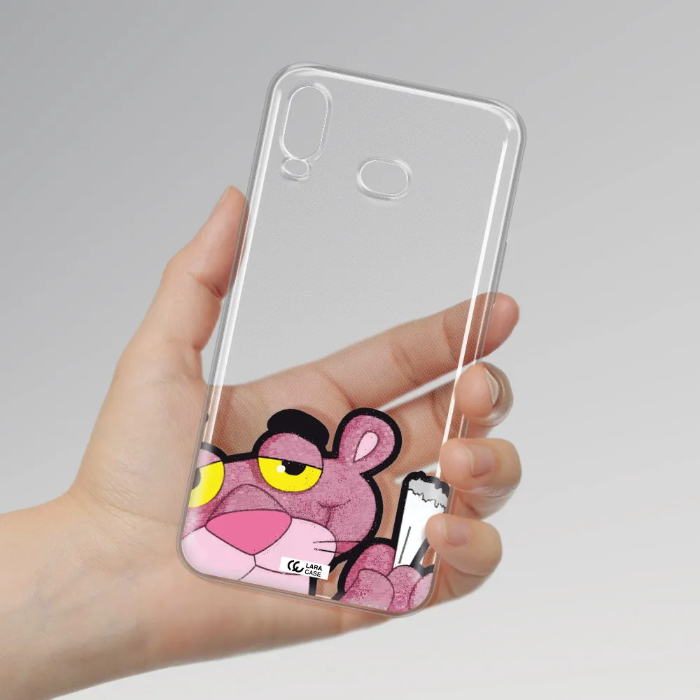 a cartoon of a pink bear Samsung A6S Clear TPU Case