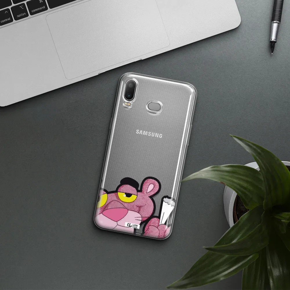 a cartoon of a pink bear Samsung A6S Clear TPU Case