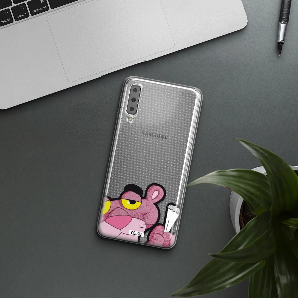 a cartoon of a pink bear Samsung A7 2018 Clear TPU Case
