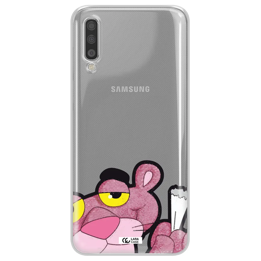 A Cartoon Of A Pink Bear Samsung A70S Clear Tpu Case