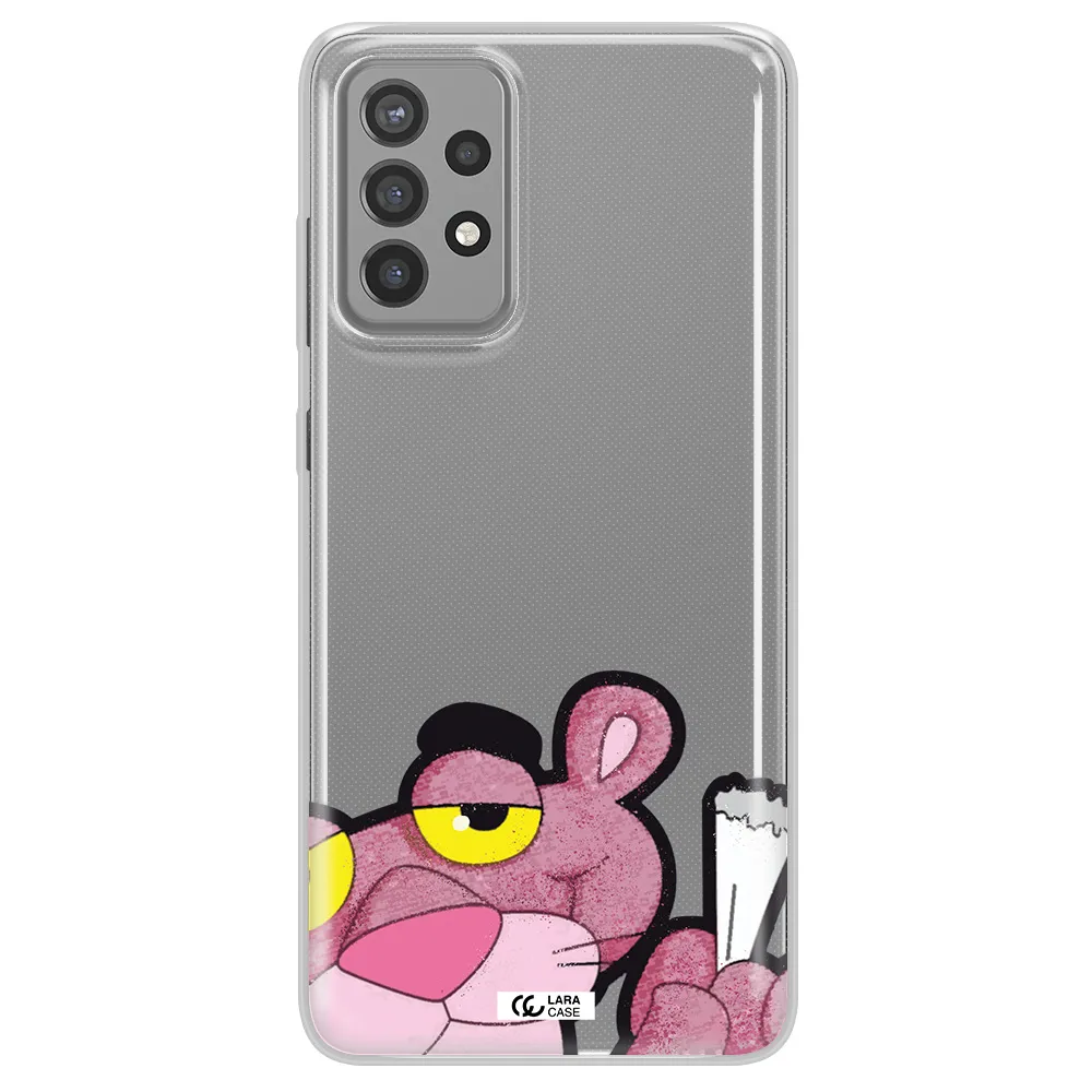 a cartoon of a pink bear Samsung A72 Clear TPU Case