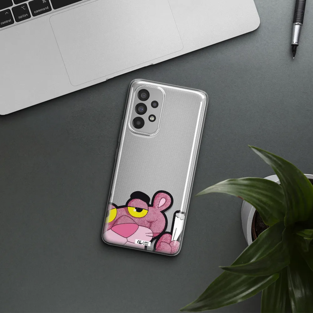 a cartoon of a pink bear Samsung A73 Clear TPU Case
