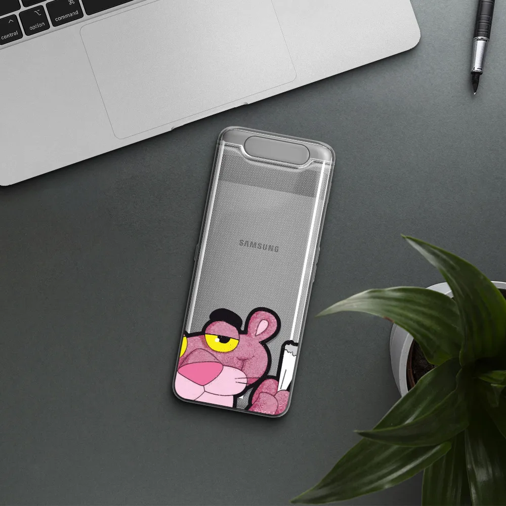 a cartoon of a pink bear Samsung A80 Clear TPU Case