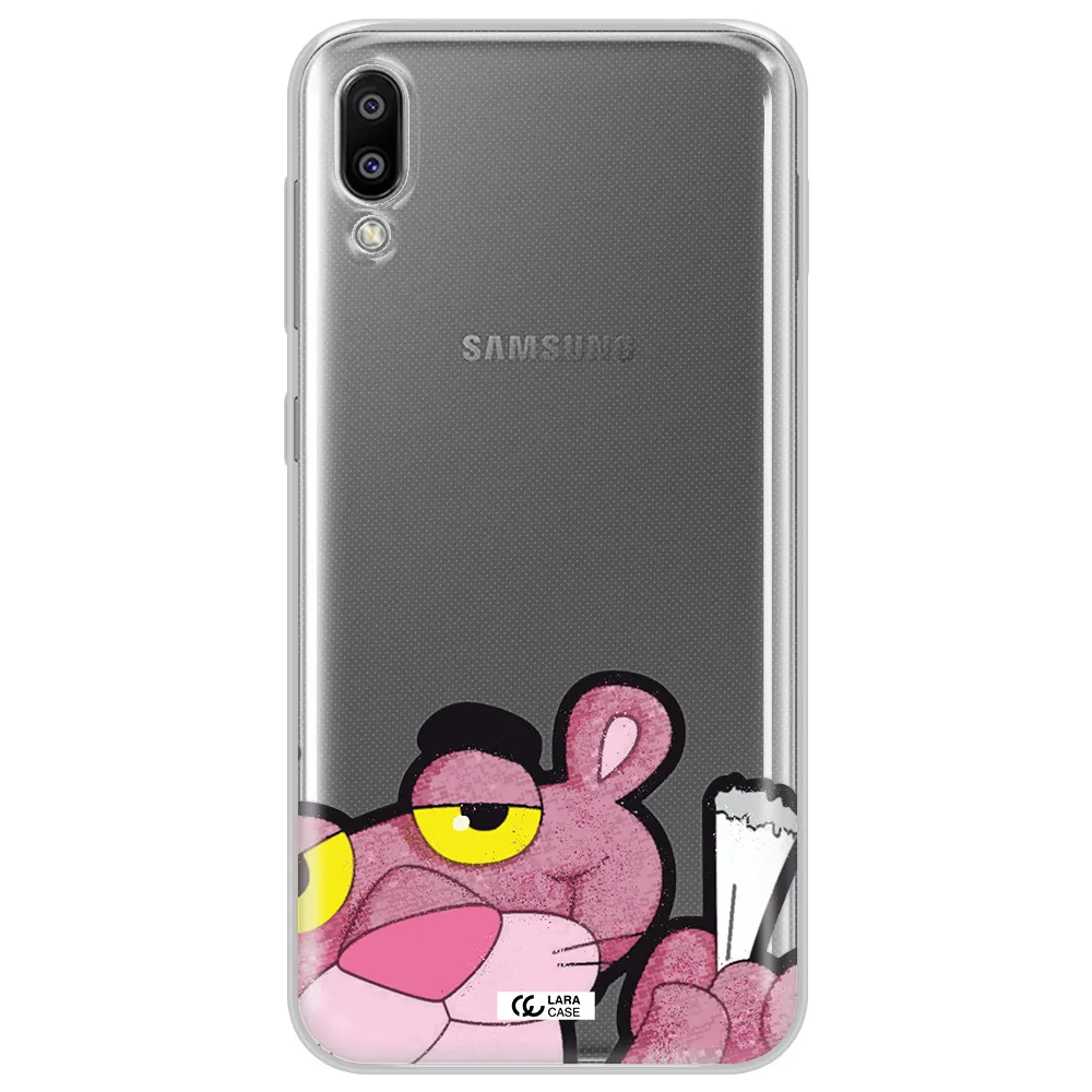 a cartoon of a pink bear Samsung M10 Clear TPU Case