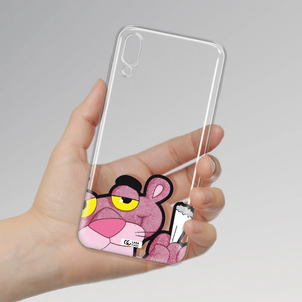 a cartoon of a pink bear Samsung M10 Clear TPU Case