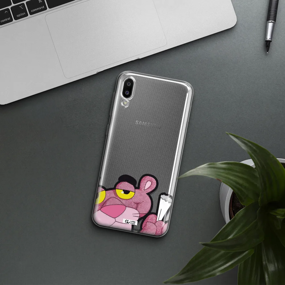 a cartoon of a pink bear Samsung M10 Clear TPU Case