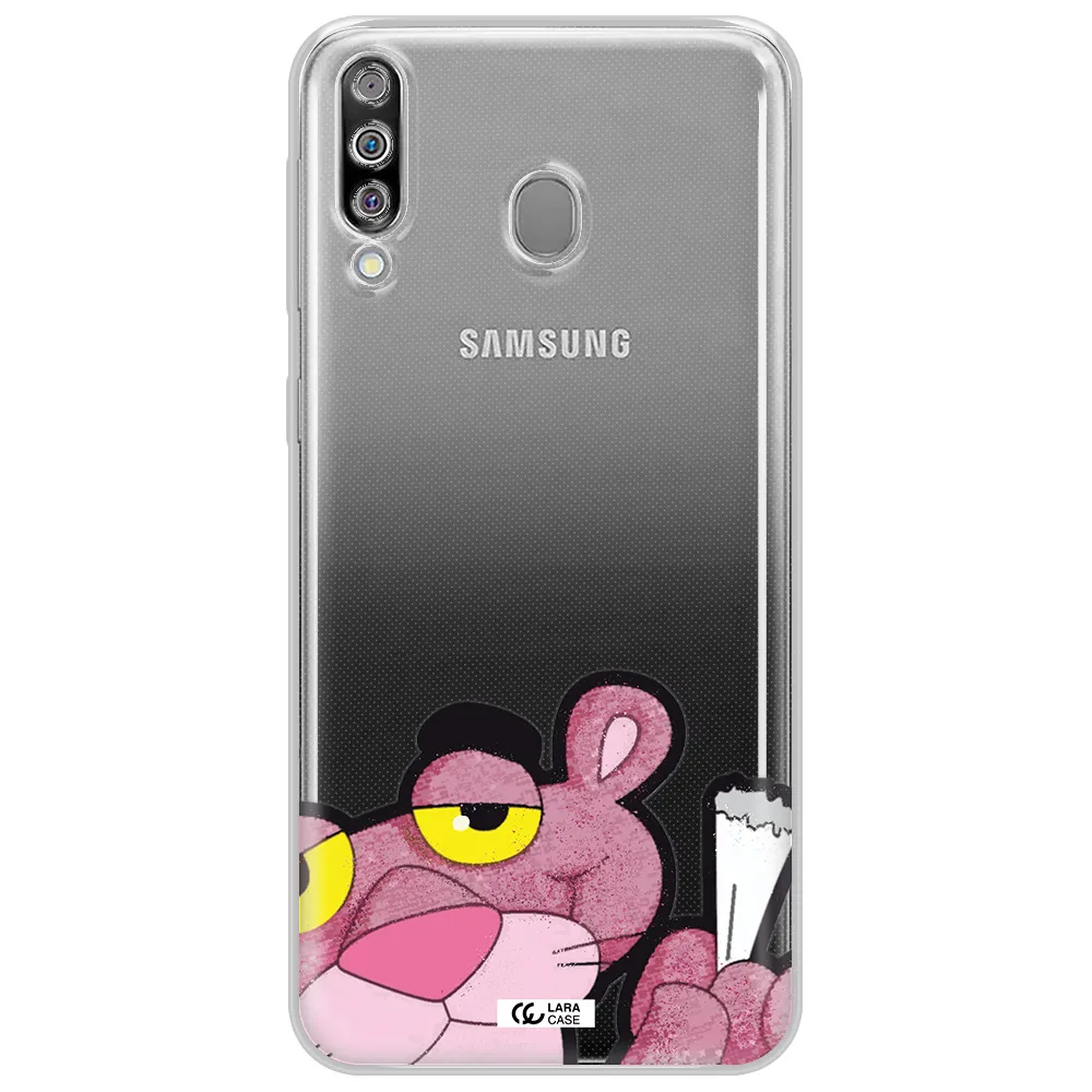 a cartoon of a pink bear Samsung M30 Clear TPU Case