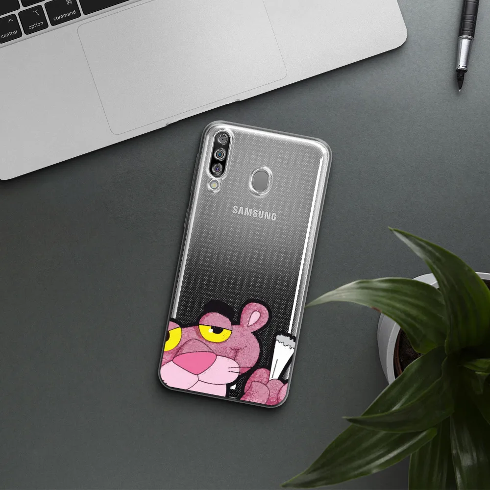 a cartoon of a pink bear Samsung M30 Clear TPU Case