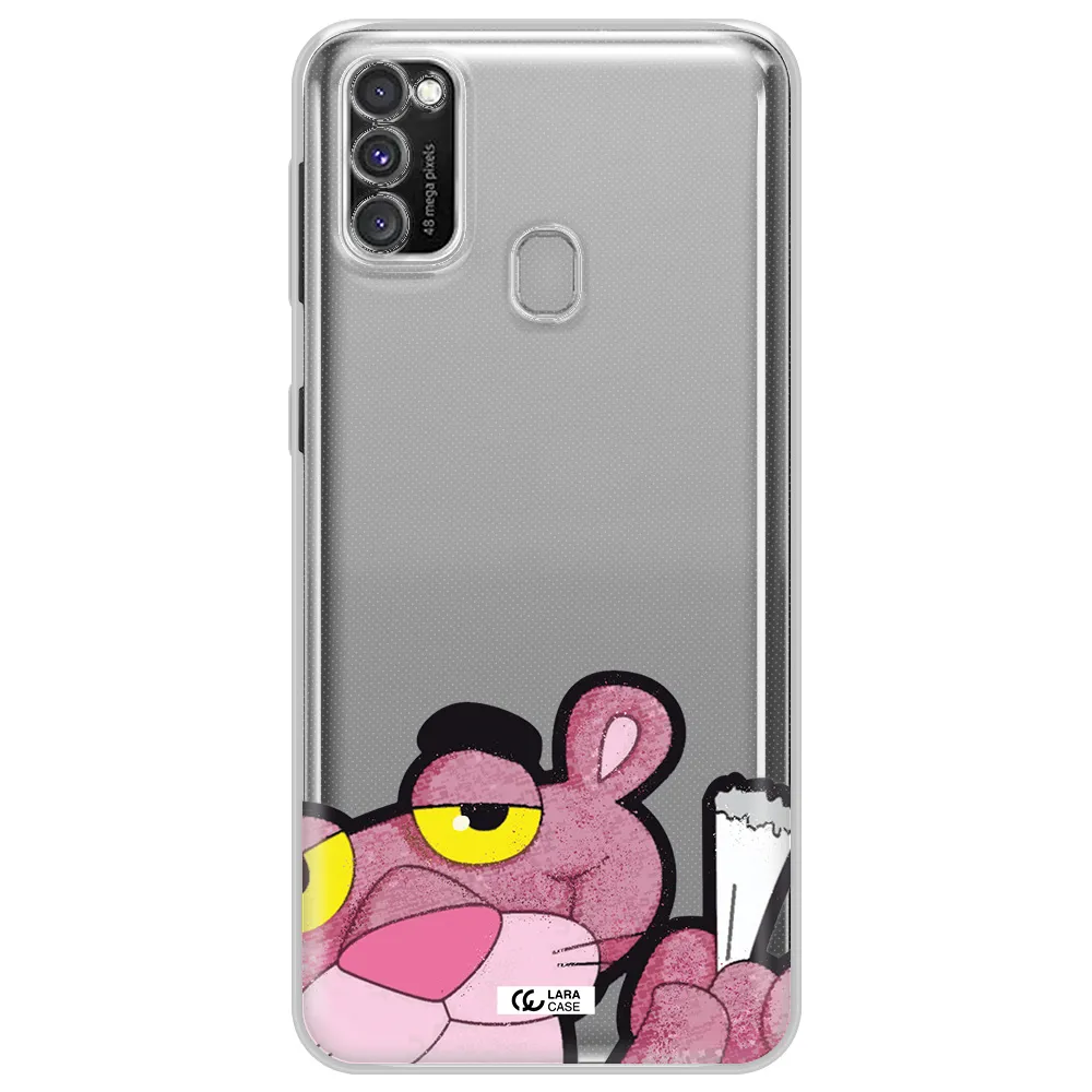 a cartoon of a pink bear Samsung M30S Clear TPU Case