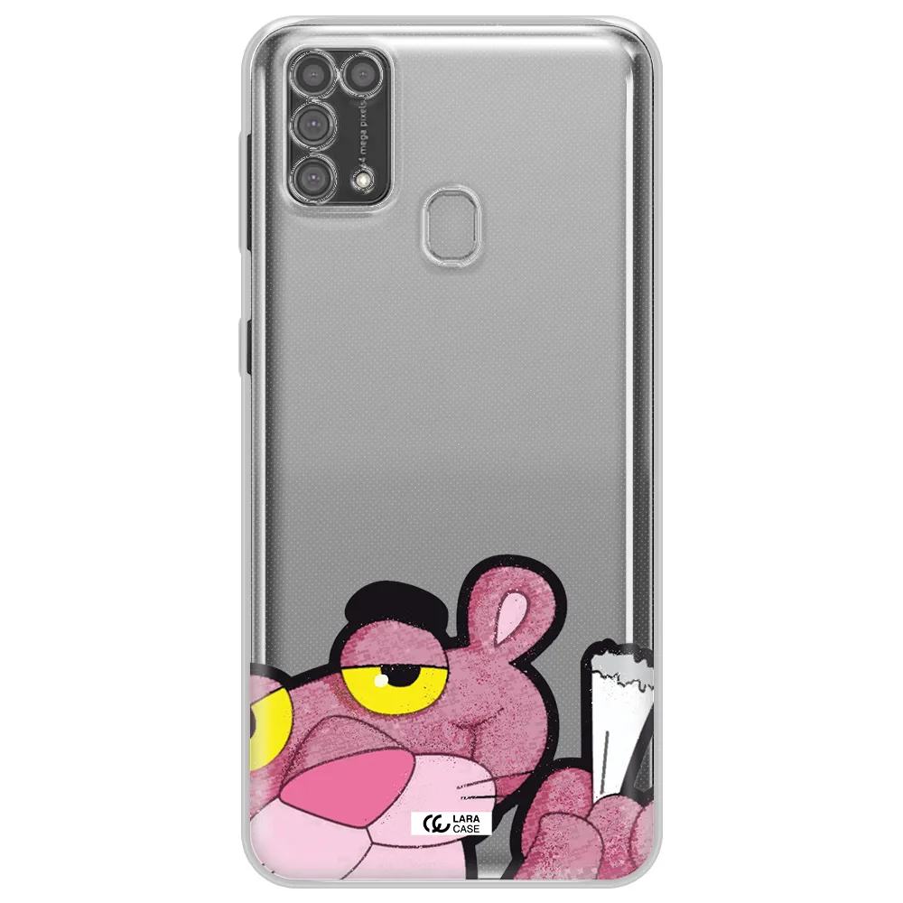 a cartoon of a pink bear Samsung M31 Clear TPU Case