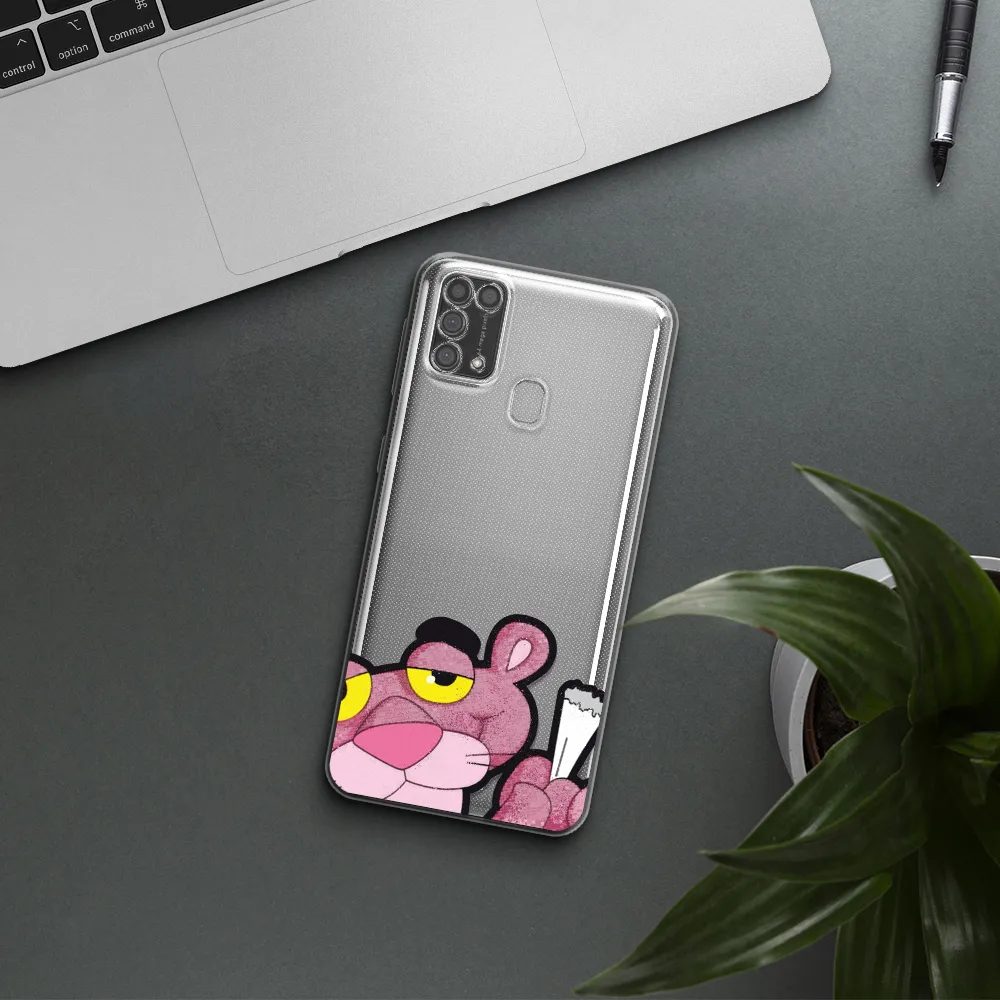 a cartoon of a pink bear Samsung M31 Clear TPU Case