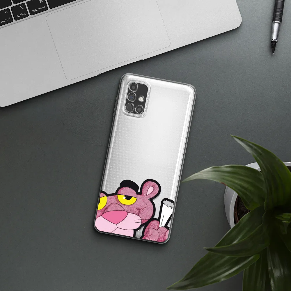 a cartoon of a pink bear Samsung M51 Clear TPU Case
