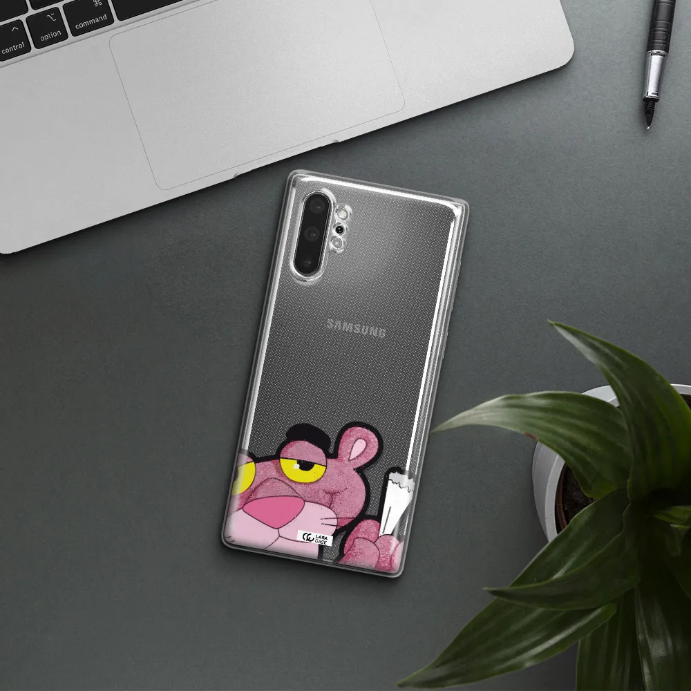 a cartoon of a pink bear Samsung Note 10 Plus Clear TPU Case
