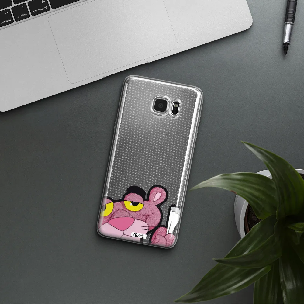 a cartoon of a pink bear Samsung Note 5 Clear TPU Case
