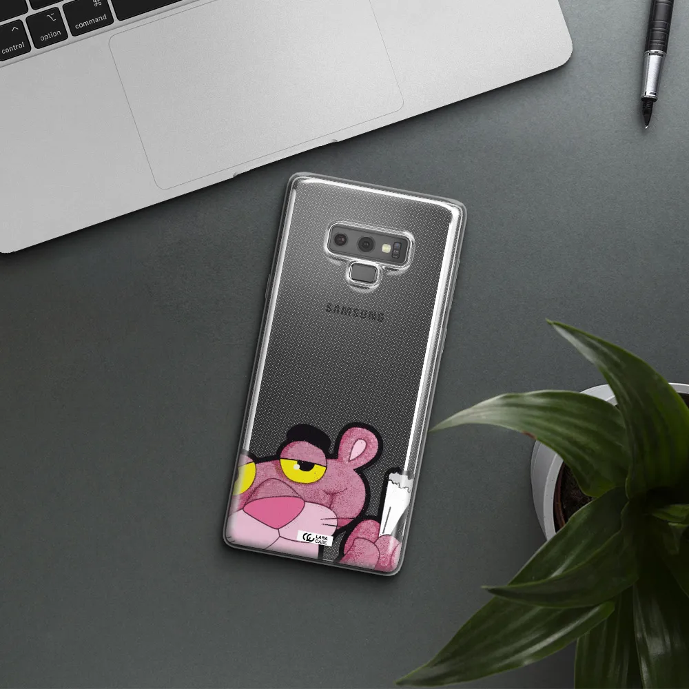 a cartoon of a pink bear Samsung Note 9 Clear TPU Case