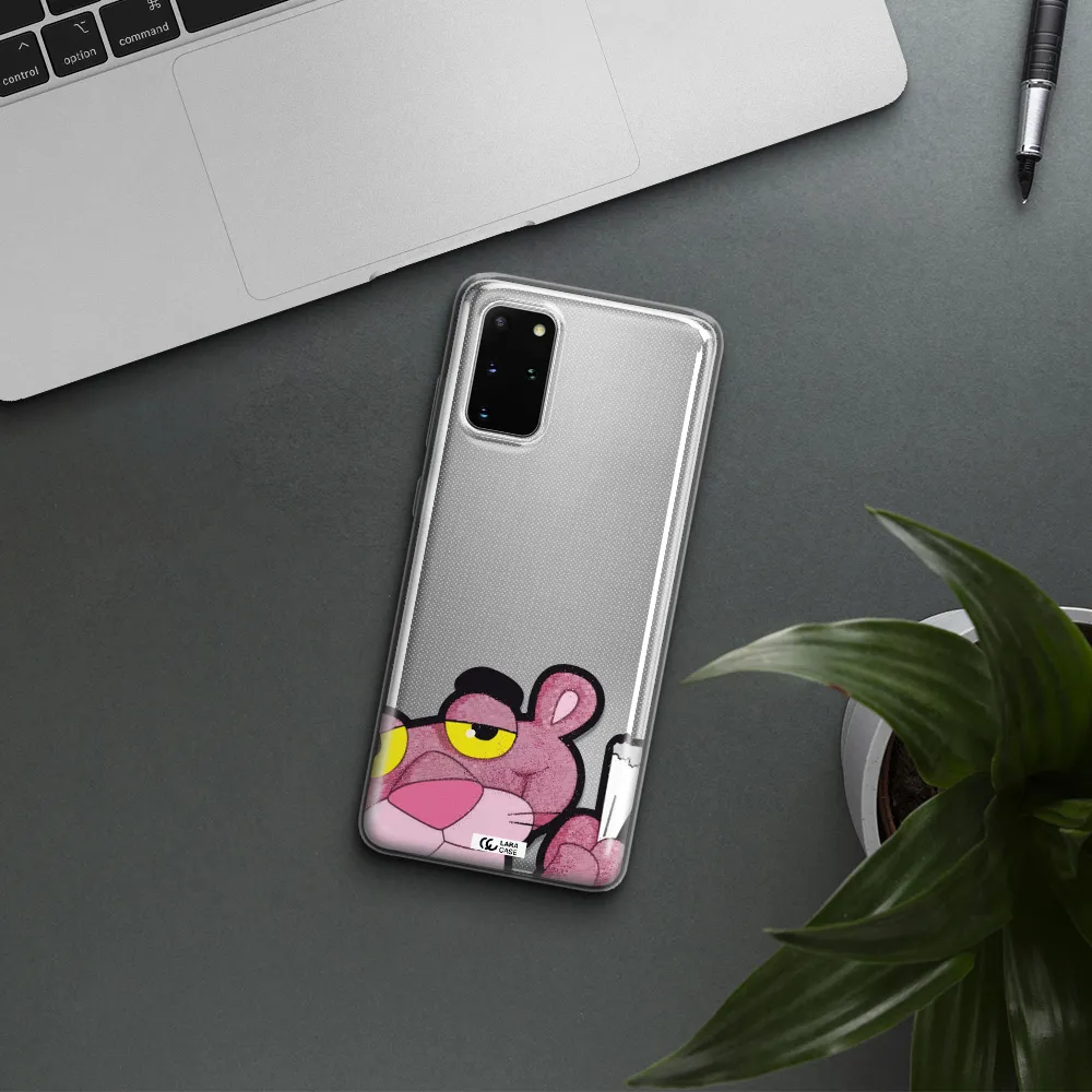 a cartoon of a pink bear Samsung S 20 Plus Clear TPU Case