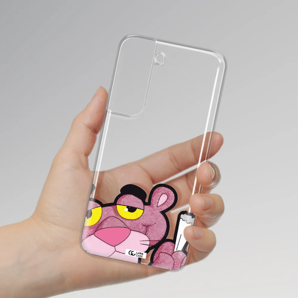 a cartoon of a pink bear Samsung S 22 Clear TPU Case