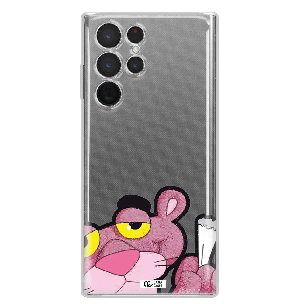 a cartoon of a pink bear Samsung S 22 Ultra Clear TPU Case