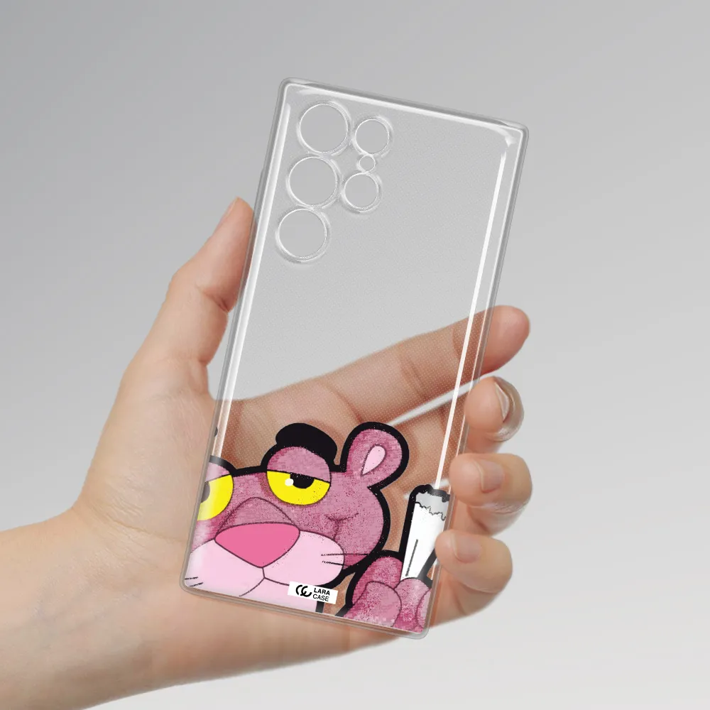 a cartoon of a pink bear Samsung S 22 Ultra Clear TPU Case