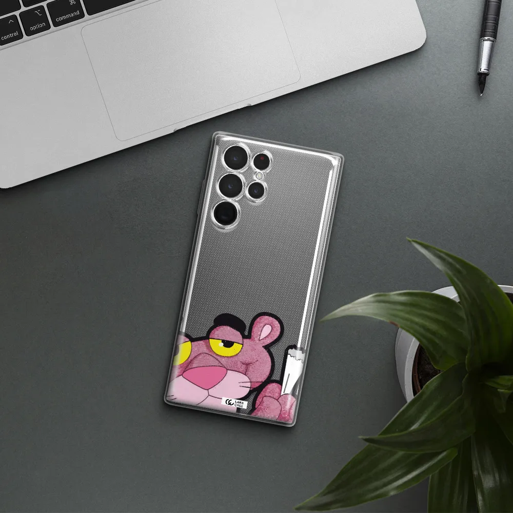 a cartoon of a pink bear Samsung S 22 Ultra Clear TPU Case