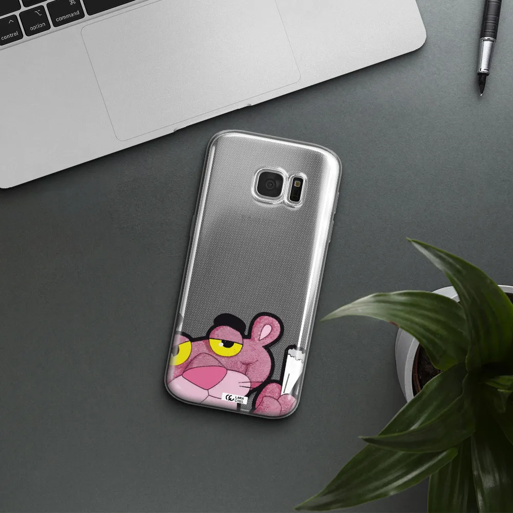 a cartoon of a pink bear Samsung S 7 Clear TPU Case