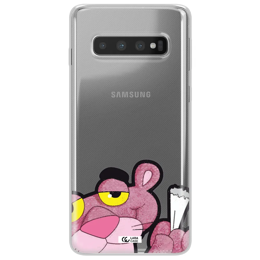 a cartoon of a pink bear Samsung S10 Clear TPU Case