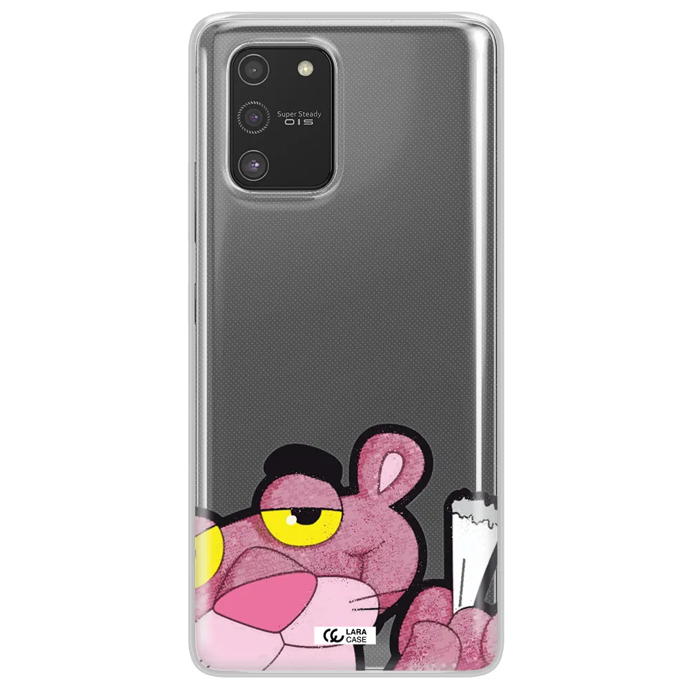 a cartoon of a pink bear Samsung S10 Lite Clear TPU Case