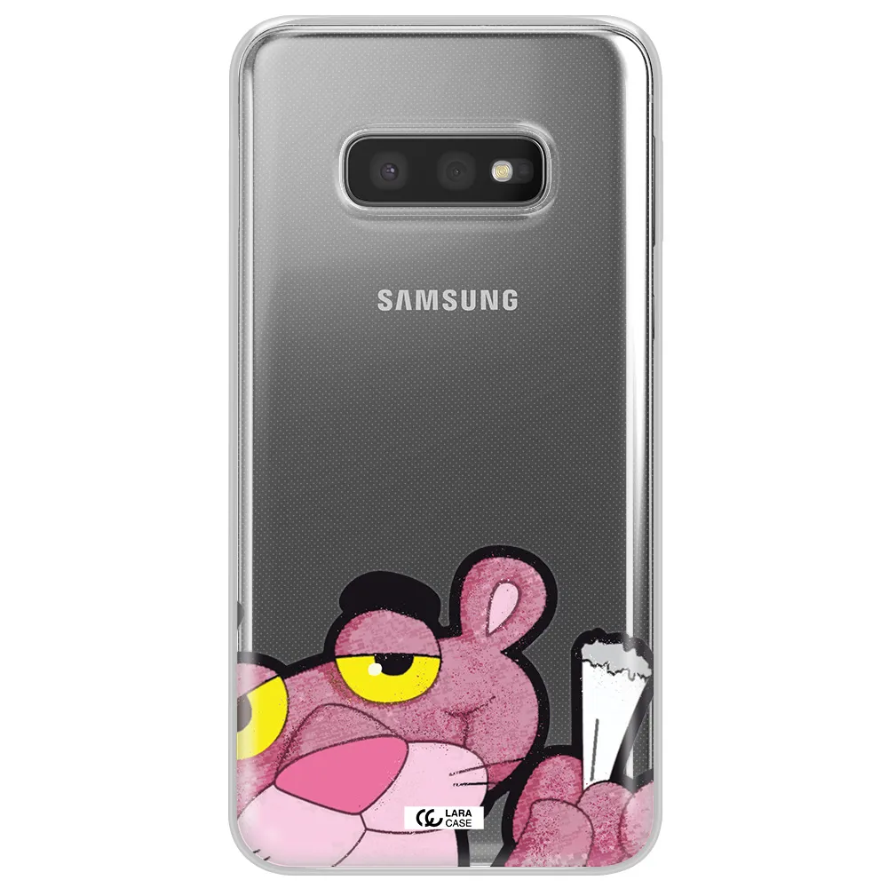a cartoon of a pink bear Samsung S10e Clear TPU Case