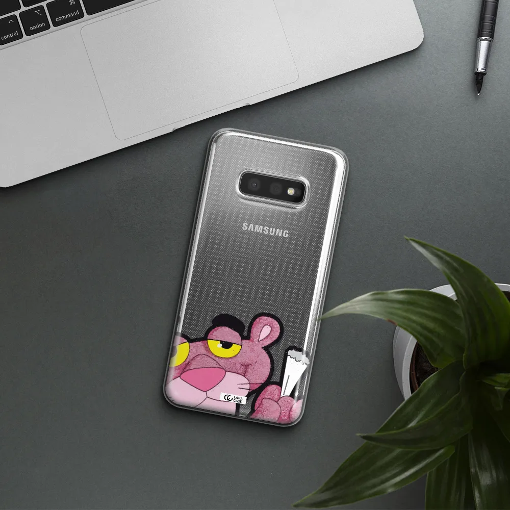 a cartoon of a pink bear Samsung S10e Clear TPU Case