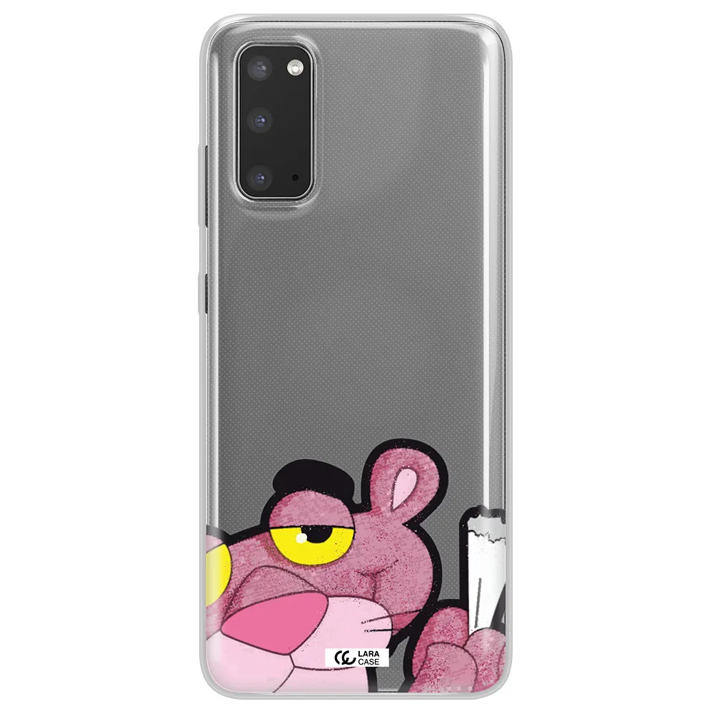 a cartoon of a pink bear Samsung S20 Clear TPU Case