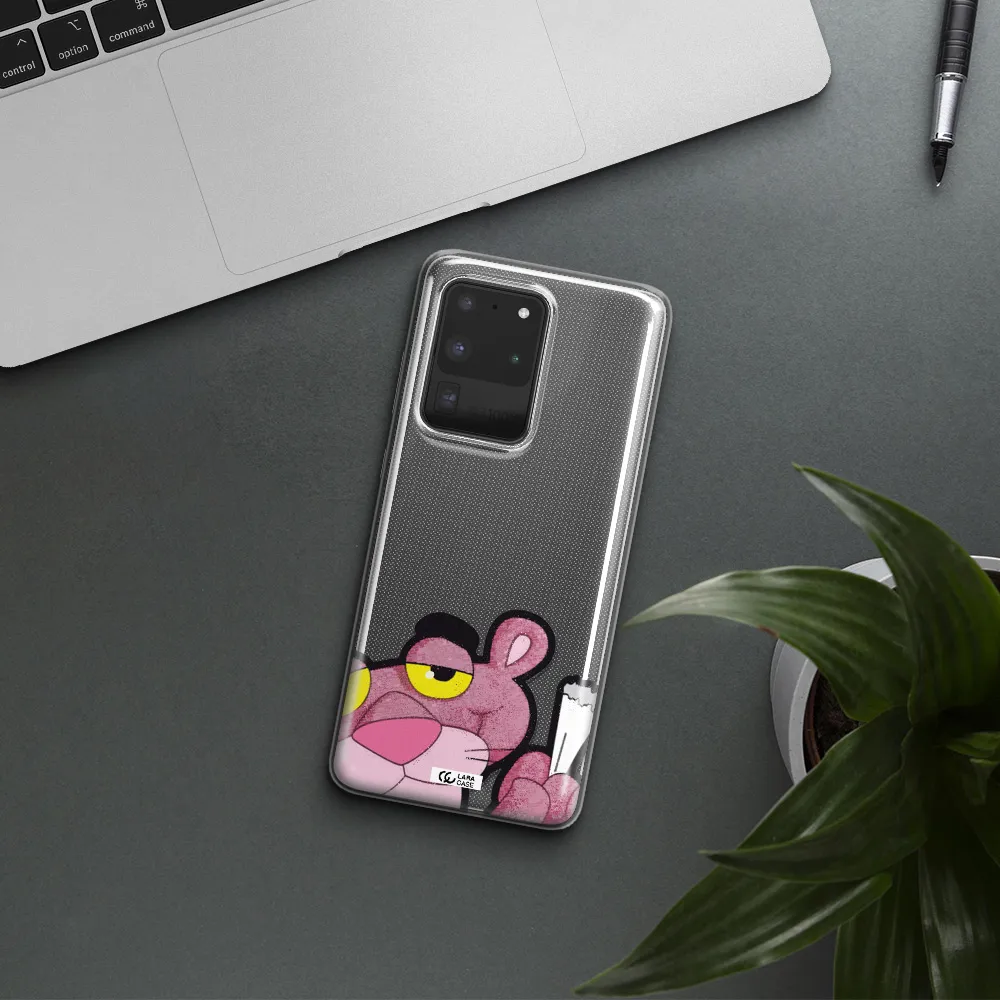 a cartoon of a pink bear Samsung S20 Ultra Clear TPU Case
