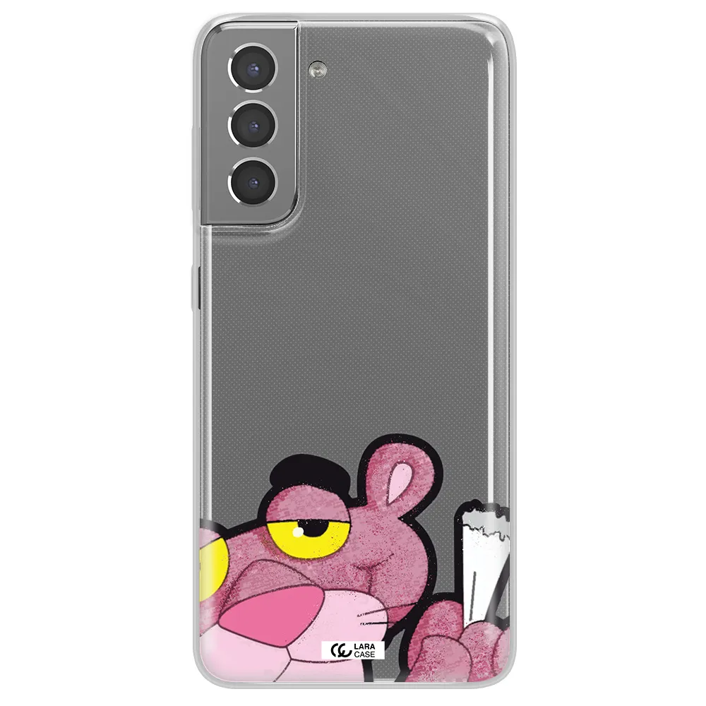 a cartoon of a pink bear Samsung S21 Clear TPU Case