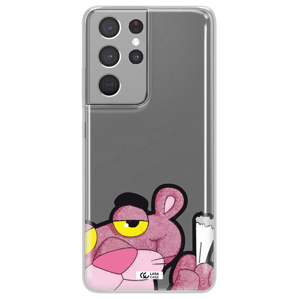 a cartoon of a pink bear Samsung S21 Ultra Clear TPU Case