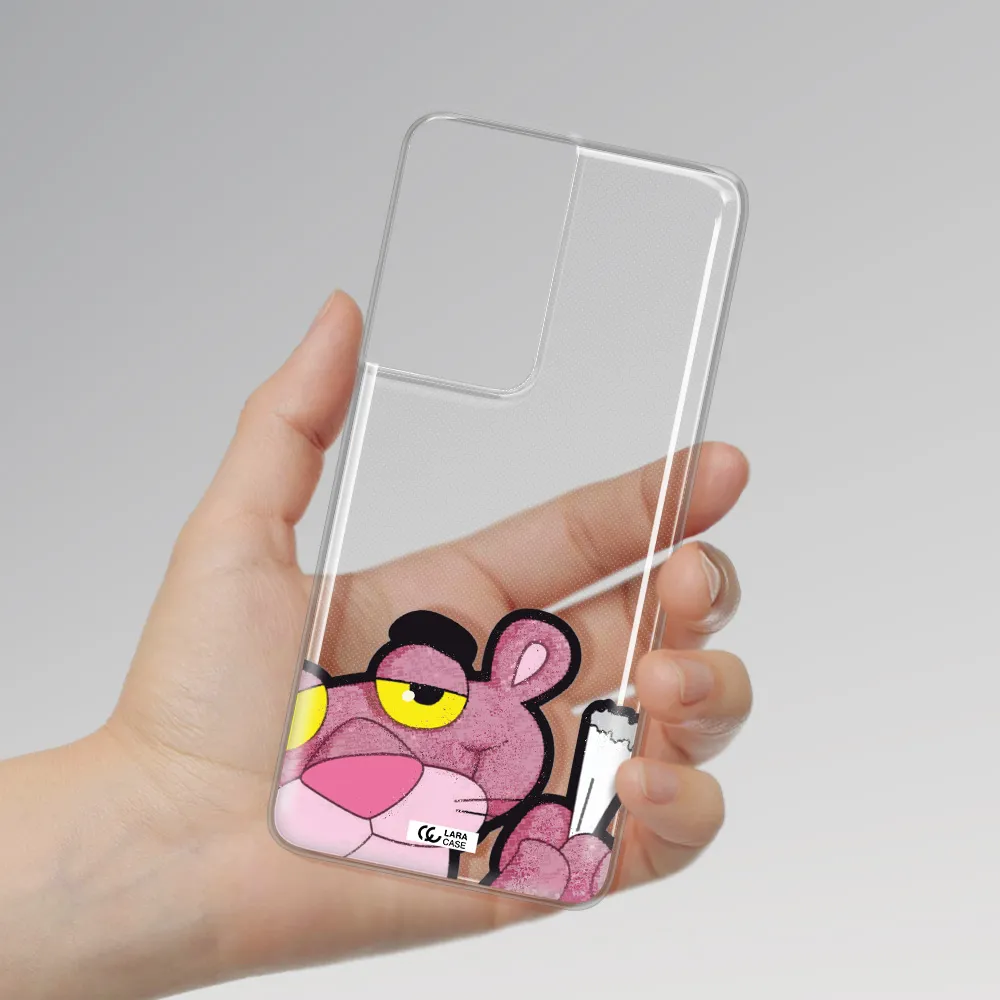 a cartoon of a pink bear Samsung S21 Ultra Clear TPU Case